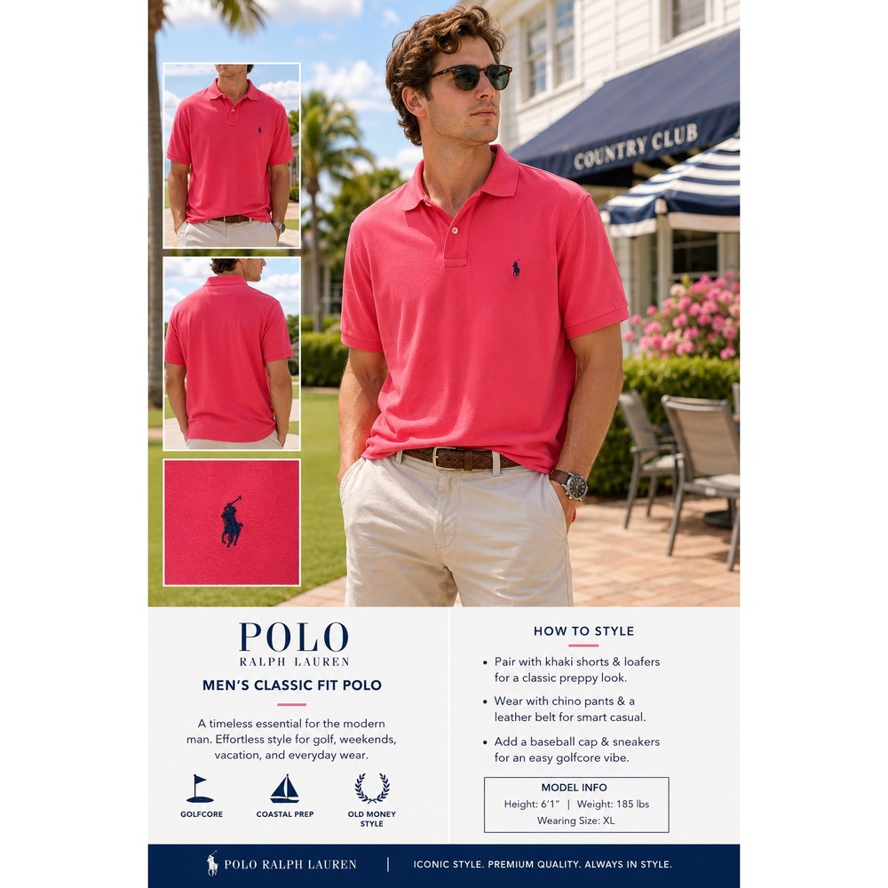 Polo Ralph Lauren Men's Extra Large Pink Classic Fit Polo Golfcore‎ Preppy